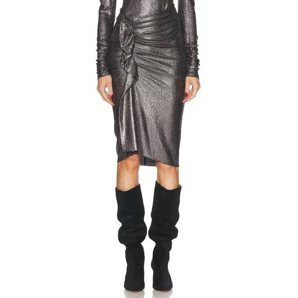 Isabel Marant Dolene Draped Skirt in Metallic Black FR 38 US 6 - Picture 1 of 5
